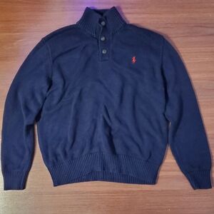 Ralph Lauren Navy V-Neck Polo Sweater with Red Pony